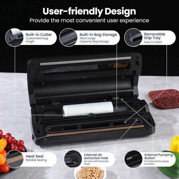 Vacuum Sealer Machine, 7-in-1 Vacuum Sealer for Food with Built-in Cutter - Picture 6 of 7